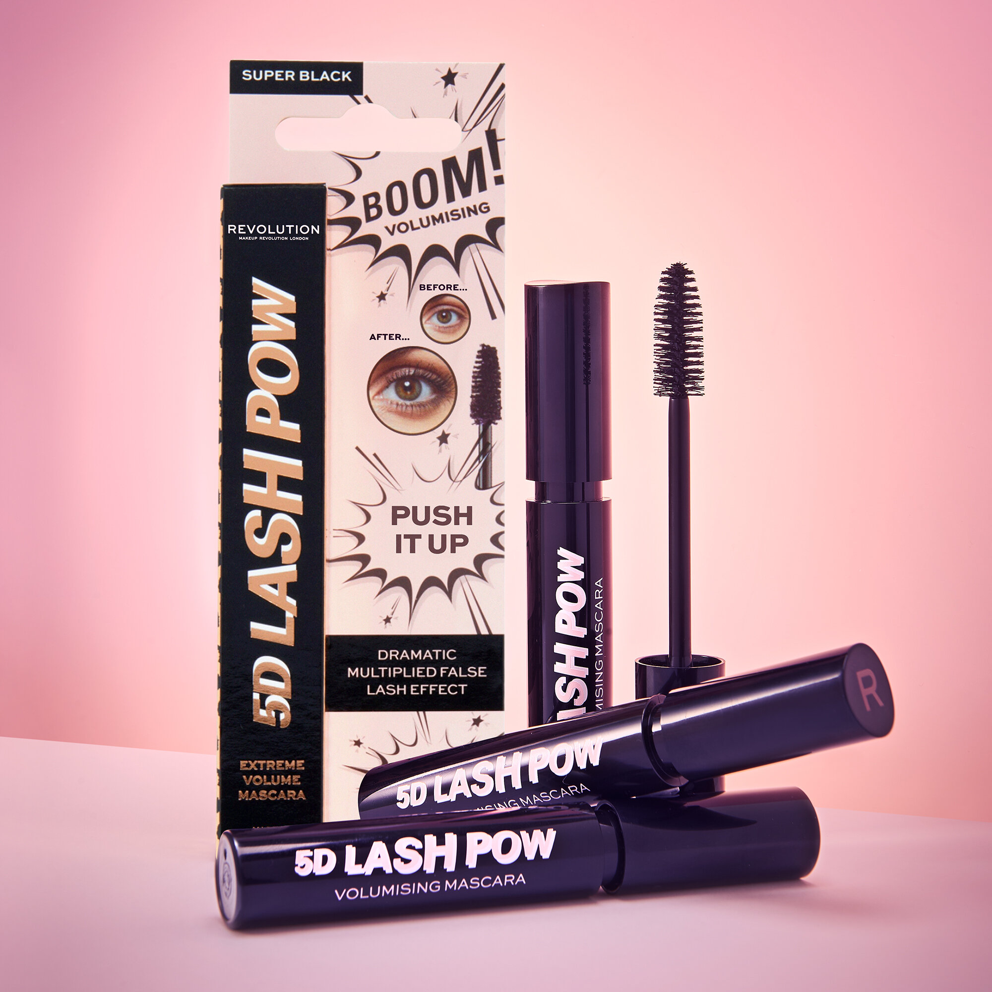 creative image of mascara bottle, brush and packaging